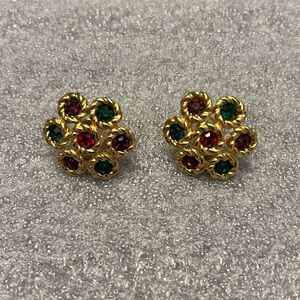 Goldtone Earrings With Colored Stones